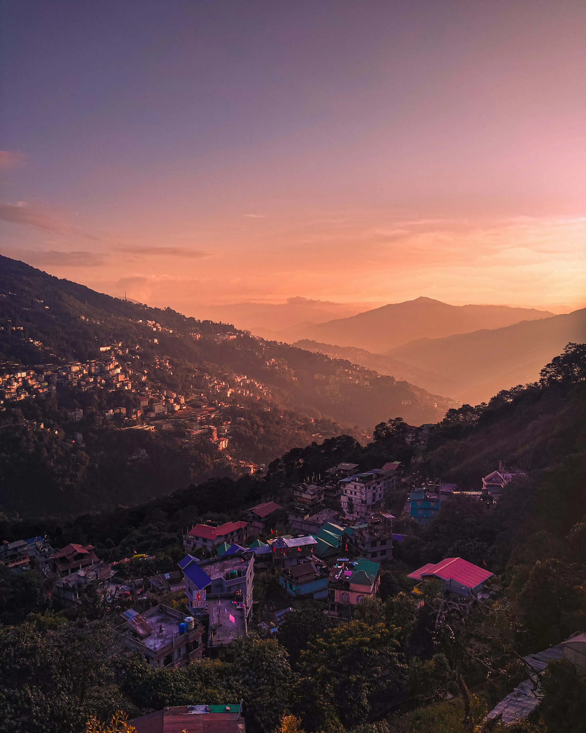Scenic view from the hills of Sikkim, Northeast India